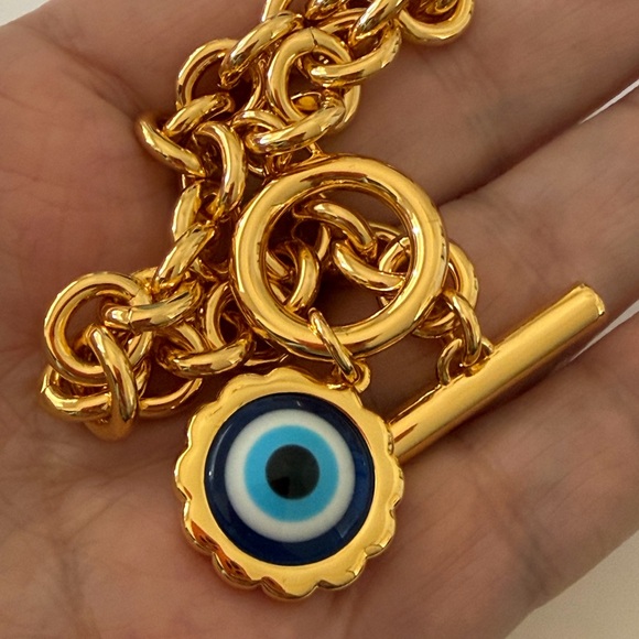Lele Sadoughi Gold Chain Bracelet with Blue Evil Eye Charm - Picture 4 of 7